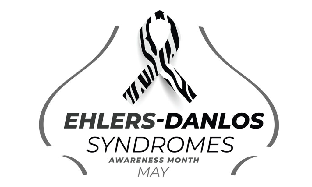 The words "Ehlers-Danlos Syndromes Awareness Month May" against a white background.